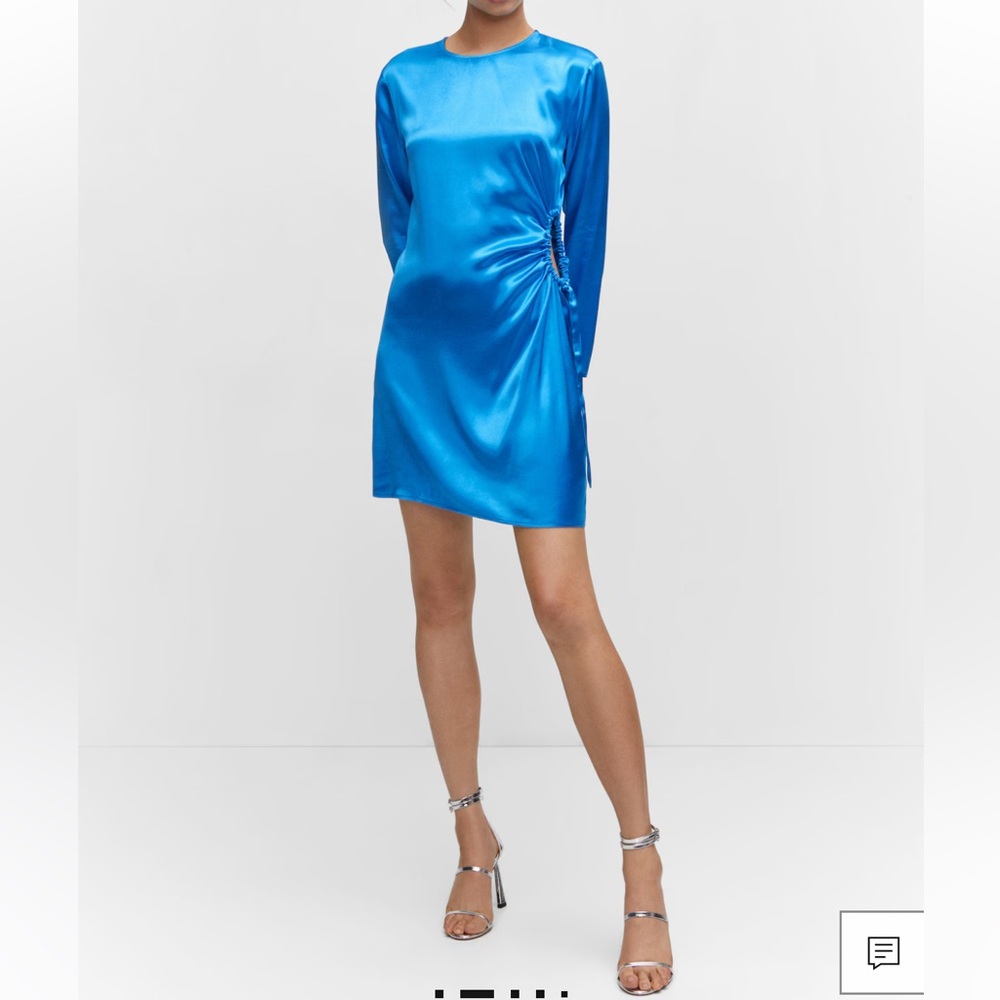 Mango Radiant Blue Satin Long Sleeve Dress